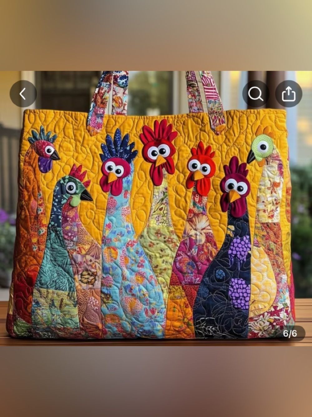 NBA Yellow Quilted Tote with Colorful Roosters.